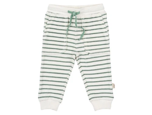 Råhvid sweatbukser i frottékvalitet med grønne striber fra Petit Piao PP731 off white green